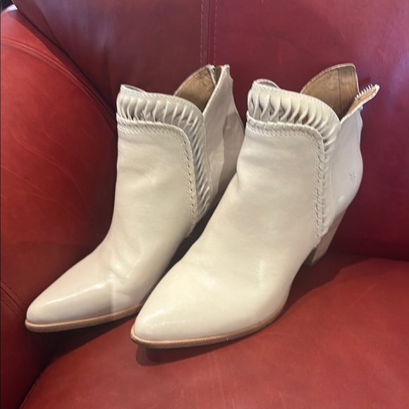 Frye Cream Ankle Booties with Stacked Heel - Picture 3 of 7